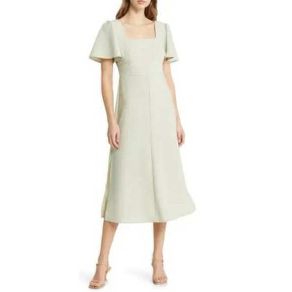 Zoe And Claire Women’s Flutter Sleeves Square Neck Dress Size L Color Green - Picture 1 of 6
